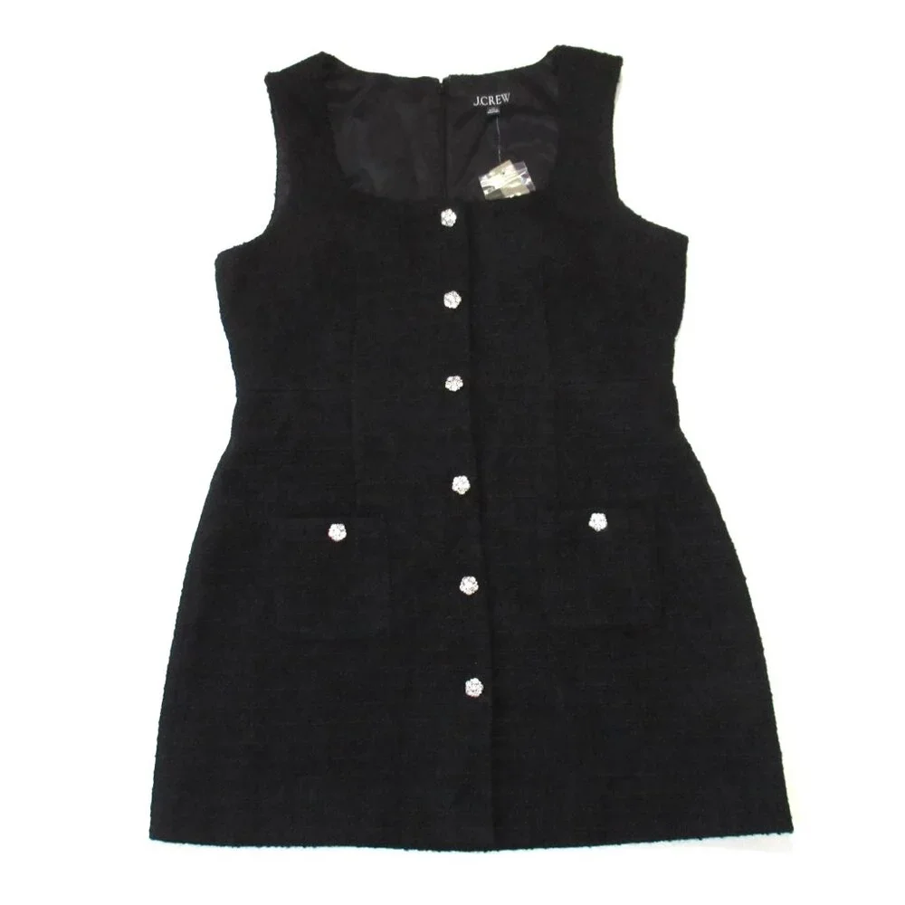 NWT J.Crew Sophia Sleeveless Mini in Black Tweed Jewel Buttons Dress 14 - Picture 4 of 8